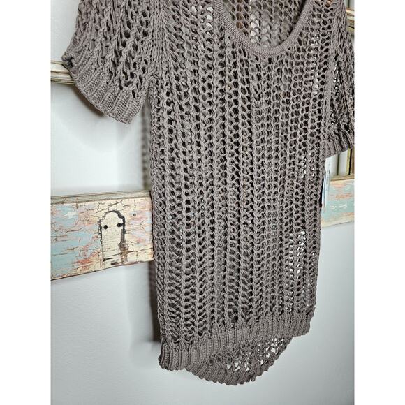 NWT Roxy Taupe Open Knit High Low Short Sleeve Top Size Large - Picture 6 of 8